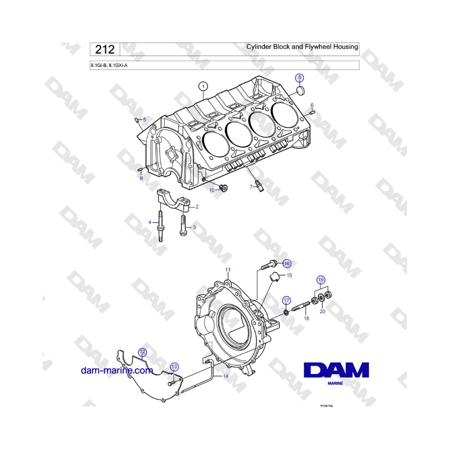 Volvo Penta 8.1Gi-B, 8.1GXi-A - Blocco cilindri e alloggiamento volano