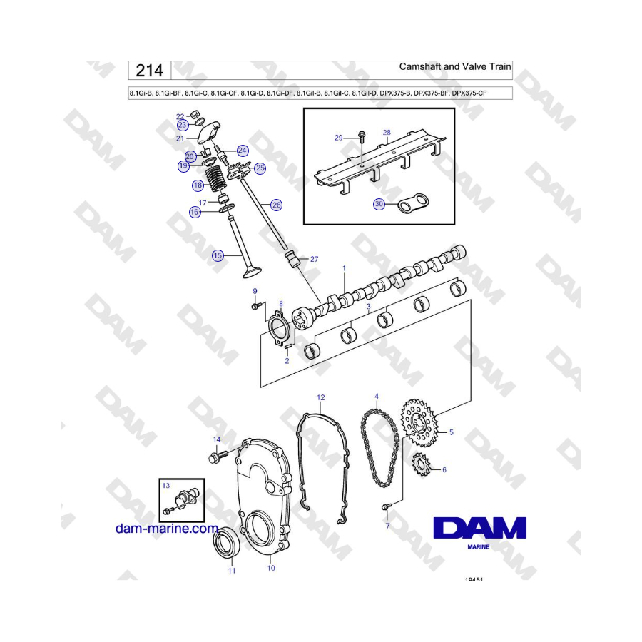 Volvo Penta 8.1Gi-B, 8.1Gi-BF, 8.1Gi-C, 8.1Gi-CF, 8.1Gi-D, 8.1Gi-DF - Albero a camme e gruppo valvole