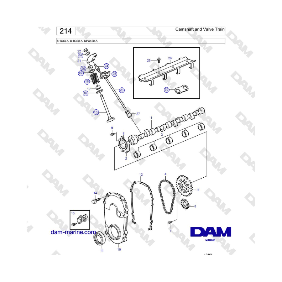 Volvo Penta 8.1GSi-A, 8.1GSiI-A - Árbol de levas y tren de válvulas