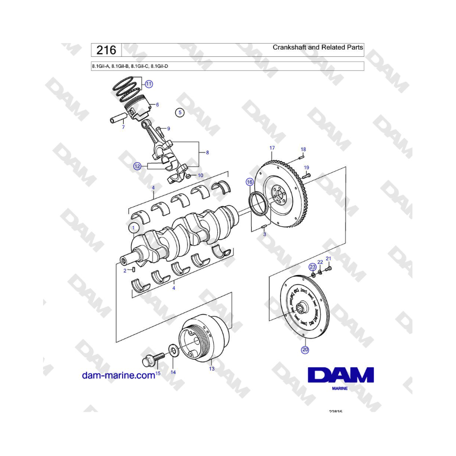 Volvo Penta 8.1GiI-A, 8.1GiI-B, 8.1GiI-C, 8.1GiI-D - Crankshaft and Related Parts