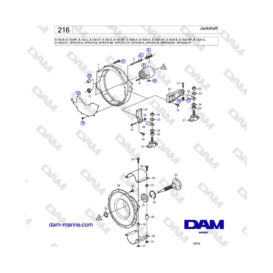 Volvo Penta 8.1Gi-B, 8.1Gi-BF, 8.1Gi-C, 8.1Gi-CF, 8.1Gi-D, 8.1Gi-DF, 8.1GSi-A - Eje intermedio 