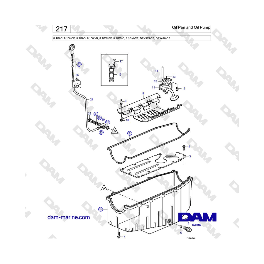 Volvo Penta 8.1Gi-C, 8.1Gi-CF, 8.1Gi-D, 8.1GXi-B, 8.1GXi-BF, 8.1GXi-C, 8.1GXi-CF - Coppa dell'olio e pompa dell'olio