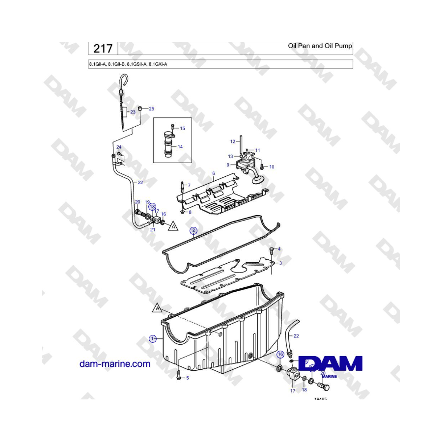 Volvo Penta 8.1GiI-A, 8.1GiI-B, 8.1GSiI-A, 8.1GXi-A - Cárter de aceite y bomba de aceite