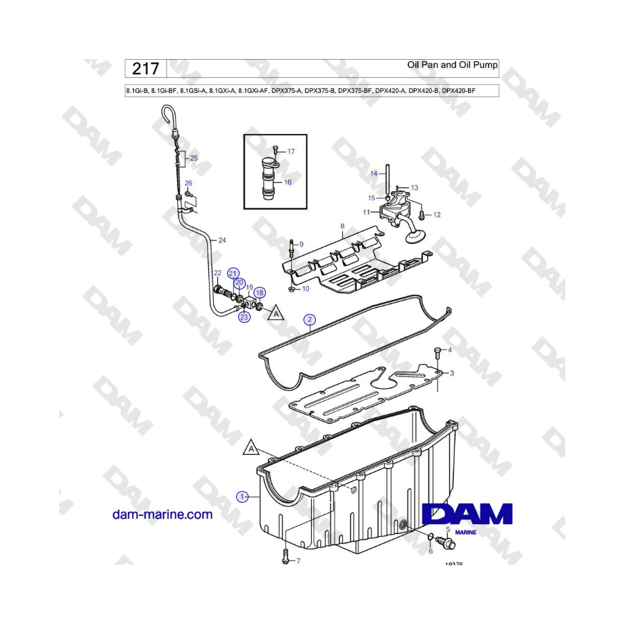 Volvo Penta 8.1Gi-B, 8.1Gi-BF, 8.1GSi-A, 8.1GXi-A, 8.1GXi-AF - Cárter de aceite y bomba de aceite