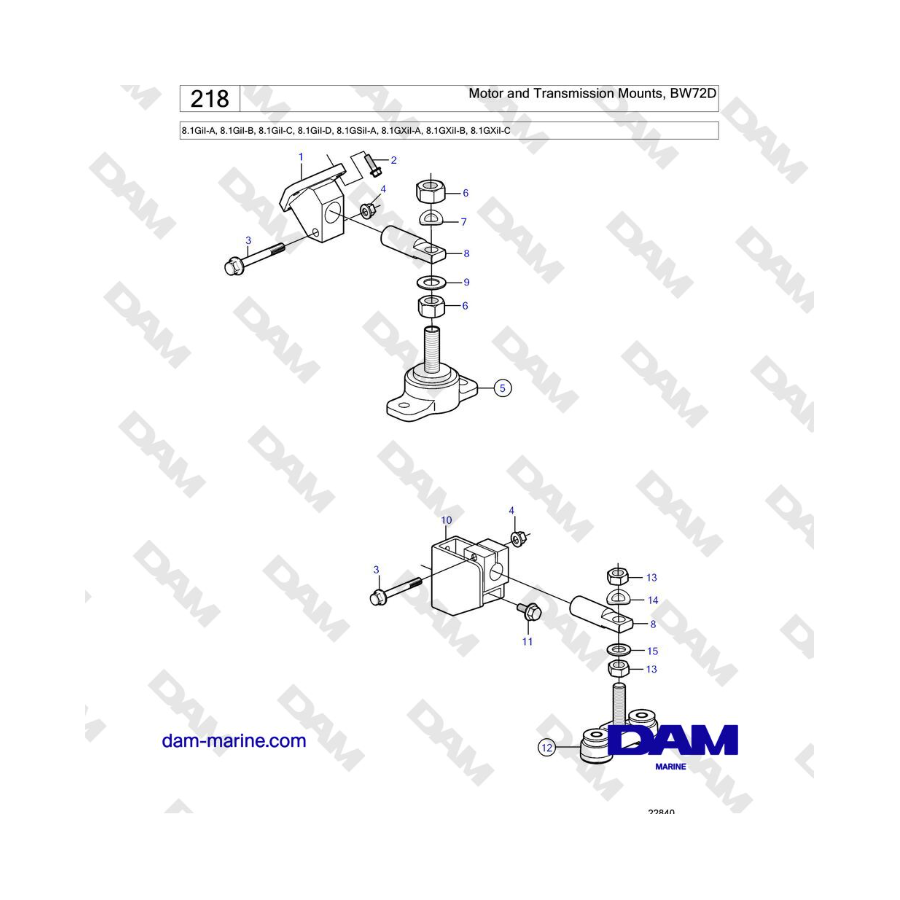 Volvo Penta 8.1GiI-A, 8.1GiI-B, 8.1GiI-C, 8.1GiI-D, 8.1GSiI-A, 8.1GXiI-A, 8.1GXiI-B - Soportes de motor y transmisión, BW72D