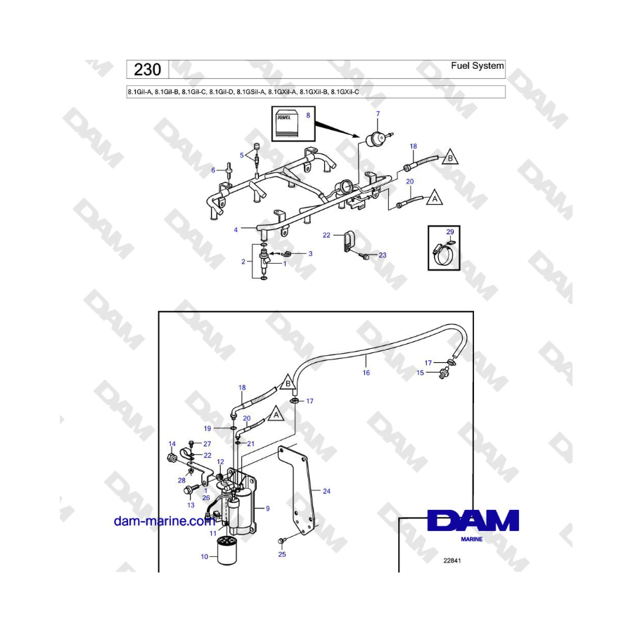 Volvo Penta 8.1GiI-A, 8.1GiI-B, 8.1GiI-C, 8.1GiI-D, 8.1GSiI-A, 8.1GXiI-A, 8.1GXiI-B, 8.1GXiI-C - Fuel System