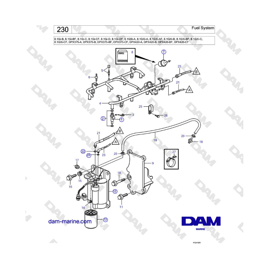 Volvo Penta 8.1Gi-B, 8.1Gi-BF, 8.1Gi-C, 8.1Gi-CF, 8.1Gi-D, 8.1Gi-DF - Sistema de combustible