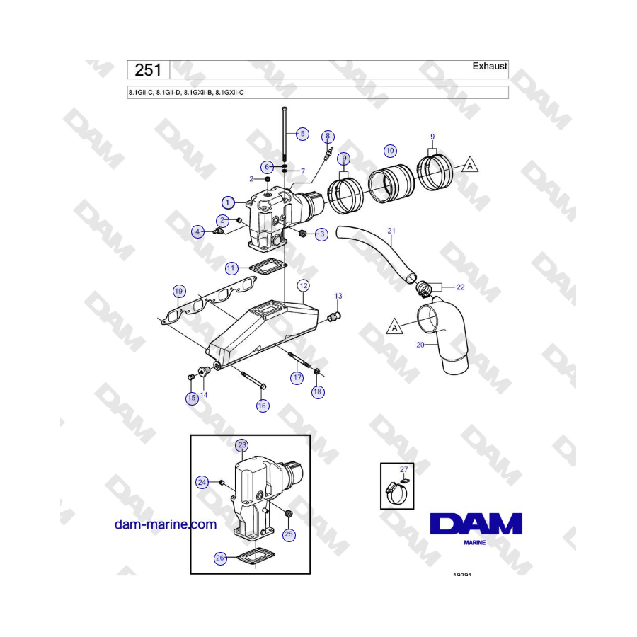Volvo Penta 8.1GiI-C, 8.1GiI-D, 8.1GXiI-B, 8.1GXiI-C - Scarico