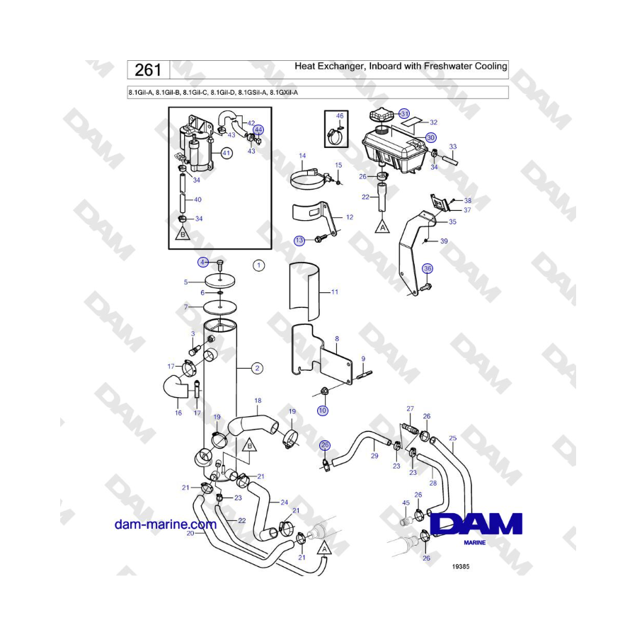 Volvo Penta 8.1GiI-A, 8.1GiI-B, 8.1GiI-C, 8.1GiI-D, 8.1GSiI-A, 8.1GXiI-A - Intercambiador de calor interno con refrigeración por