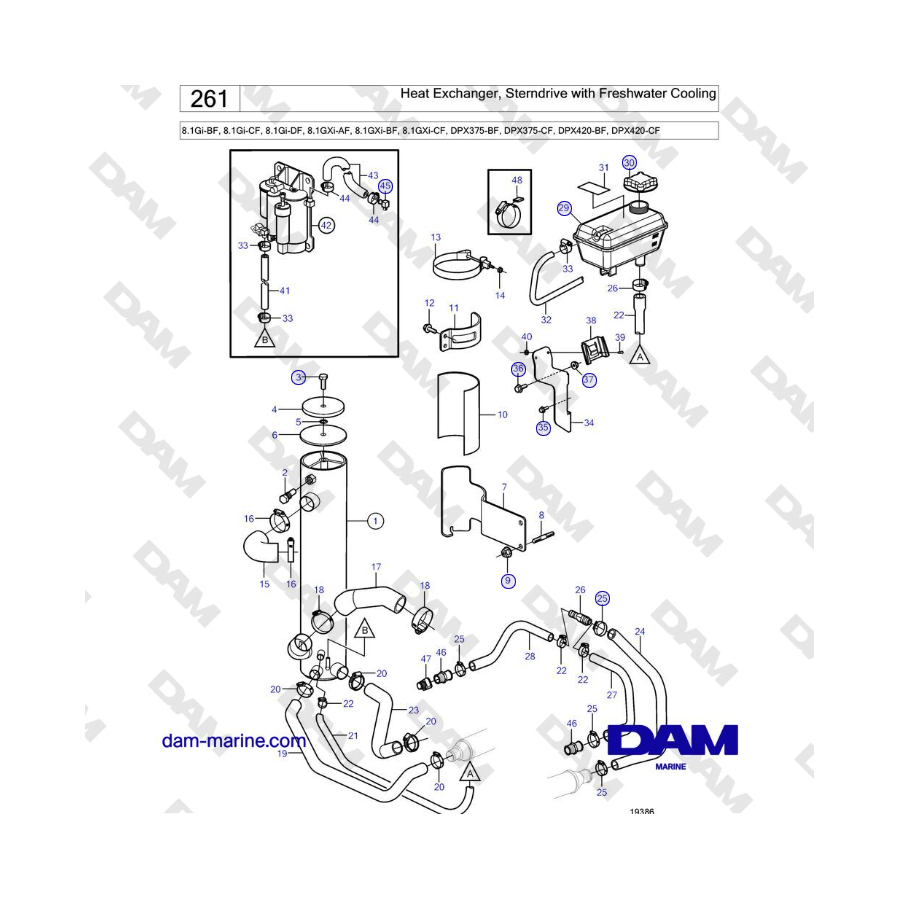 Volvo Penta 8.1Gi-BF, 8.1Gi-CF, 8.1Gi-DF, 8.1GXi-AF, 8.1GXi-BF, 8.1GXi-CF - Heat Exchanger, Sterndrive with Freshwater Cooling