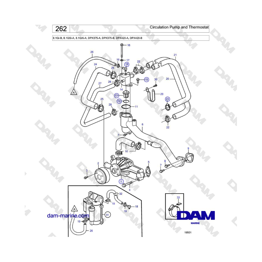 Volvo Penta 8.1Gi-B, 8.1GSi-A, 8.1GXi-A - Circulation Pump and Thermostat