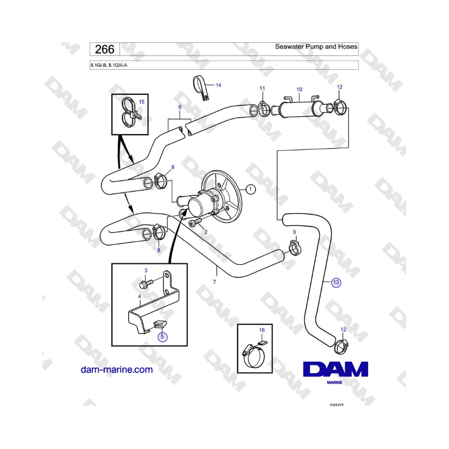 Volvo Penta 8.1Gi-B, 8.1GXi-A - Seawater Pump and Hoses