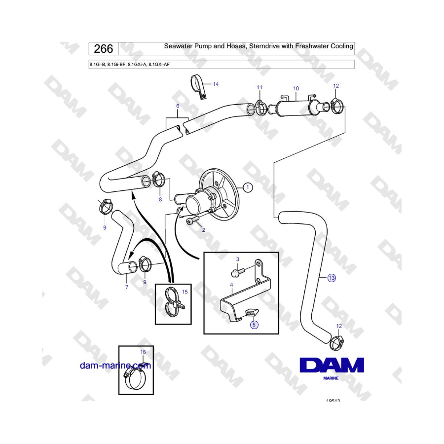 Volvo Penta 8.1GiB, 8.1GiBF, 8.1GXiA, 8.1GXiAF Seawater Pump and