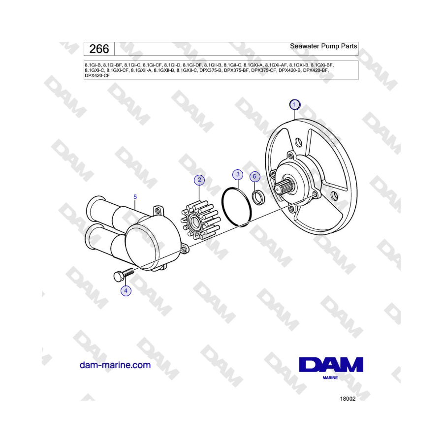 Volvo Penta 8.1Gi-B, 8.1Gi-BF, 8.1Gi-C, 8.1Gi-CF, 8.1Gi-D, 8.1Gi-DF - Seawater Pump Parts