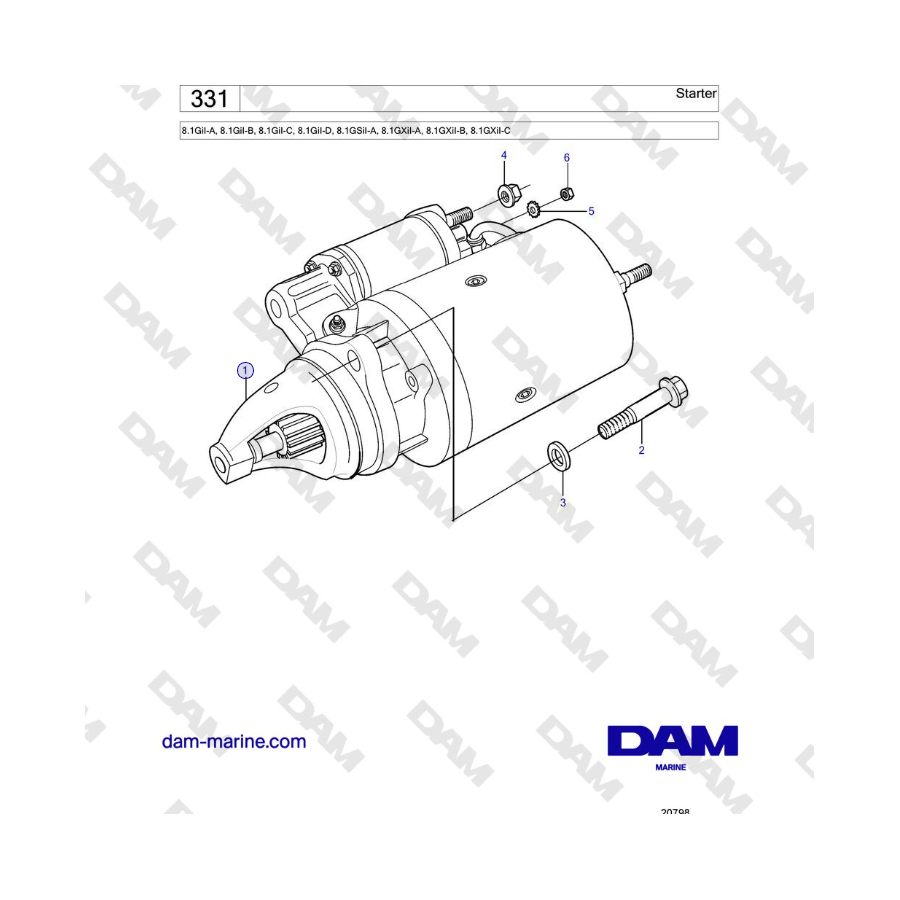 Volvo Penta 8.1GiI-A, 8.1GiI-B, 8.1GiI-C, 8.1GiI-D, 8.1GSiI-A, 8.1GXiI-A, 8.1GXiI-B, 8.1GXiI-C - Starter