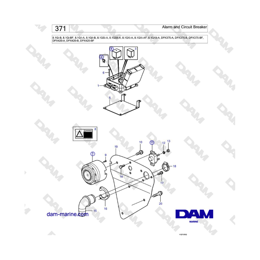 Volvo Penta 8.1Gi-B, 8.1Gi-BF, 8.1GiI-A, 8.1GiI-B, 8.1GSi-A, 8.1GSiI-A, 8.1GXi-A - Alarm and Circuit Breaker