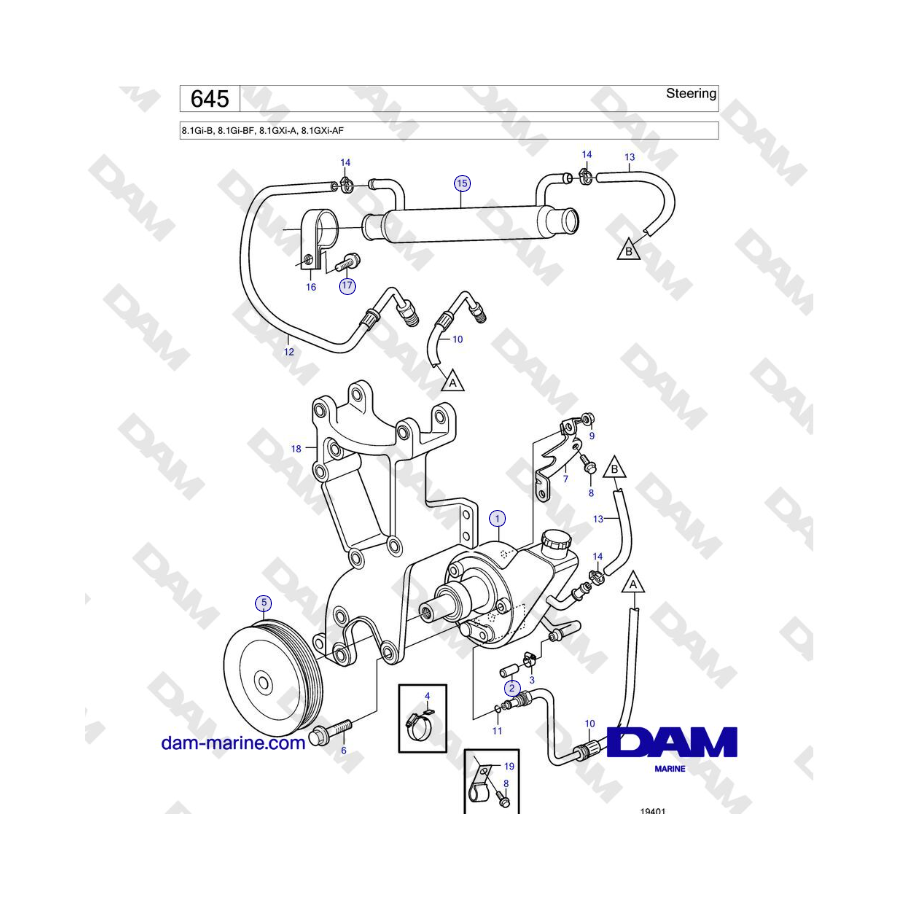 Volvo Penta 8.1Gi-B, 8.1Gi-BF, 8.1GXi-A, 8.1GXi-AF - Steering 