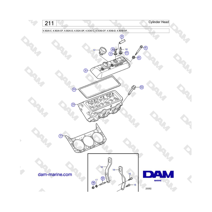 Volvo Penta 4.3GXi-C, 4.3GXi-CF, 4.3GXi-D, 4.3GXi-DF - Testata 