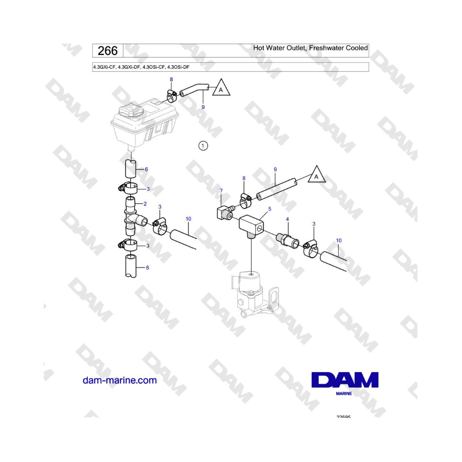 Volvo Penta 4.3GXi-CF, 4.3GXi-DF - Hot Water Outlet, Freshwater Cooled