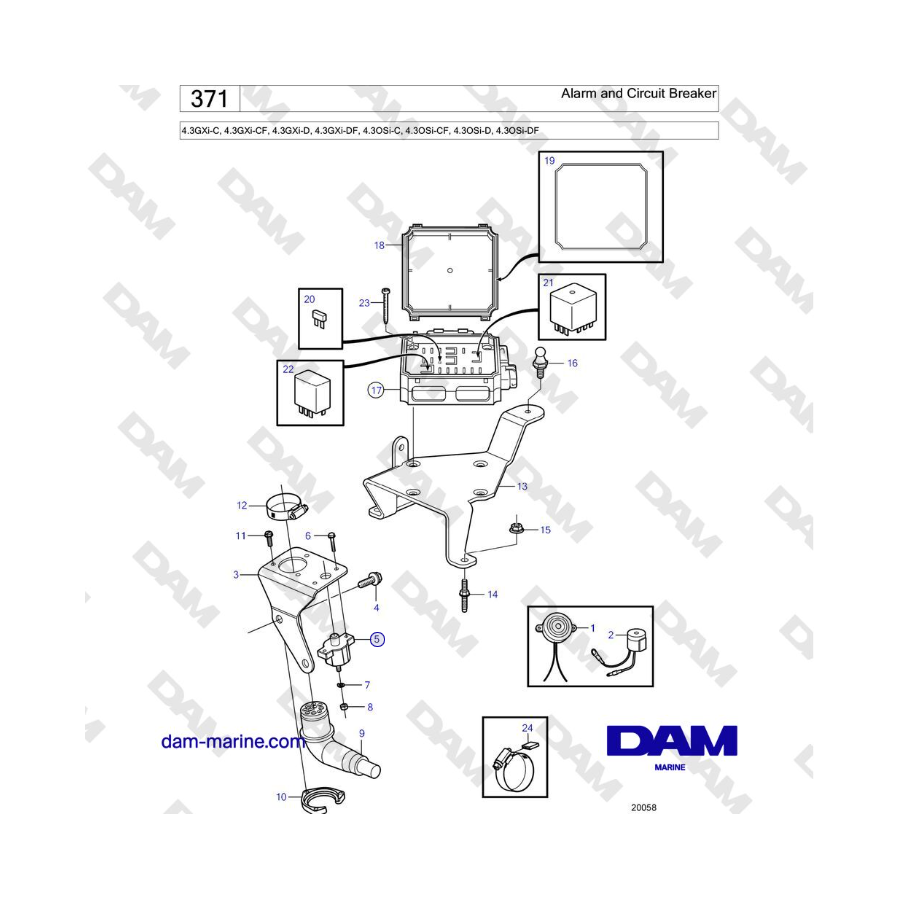 Volvo Penta 4.3GXi-C, 4.3GXi-CF, 4.3GXi-D, 4.3GXi-DF, 4.3OSi-C, 4.3OSi-CF, 4.3OSi-D, 4.3OSi-DF - Allarme e interruttore automati