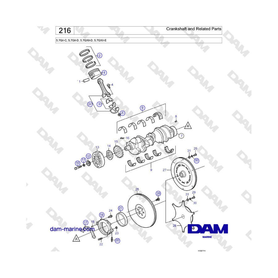 Volvo Penta 5.7GiI-C, 5.7GiI-D, 5.7GXiI-D, 5.7GXiI-E - Crankshaft and Related Parts 