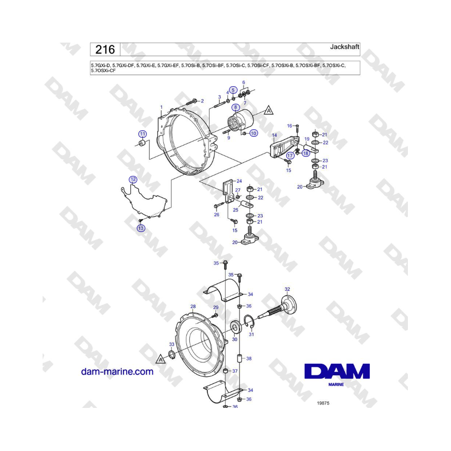 Volvo Penta 5.7GXi-D, 5.7GXi-DF, 5.7GXi-E, 5.7GXi-EF - Jackshaft