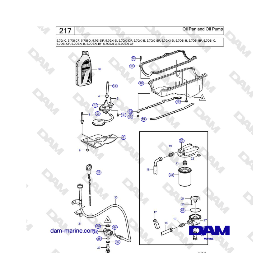 Volvo Penta 5.7Gi-C, 5.7Gi-CF, 5.7Gi-D, 5.7Gi-DF, 5.7GXi-D, 5.7GXi-DF, 5.7GXi-E, 5.7GXi-EF, 5.7GXiI-D - Coppa dell'olio e pompa 