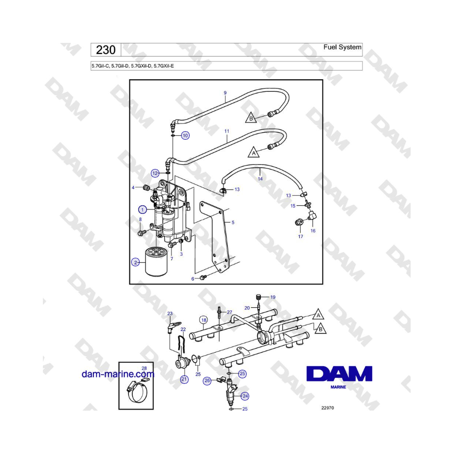 Volvo Penta 5.7GiI-C, 5.7GiI-D, 5.7GXiI-D, 5.7GXiI-E - Fuel System