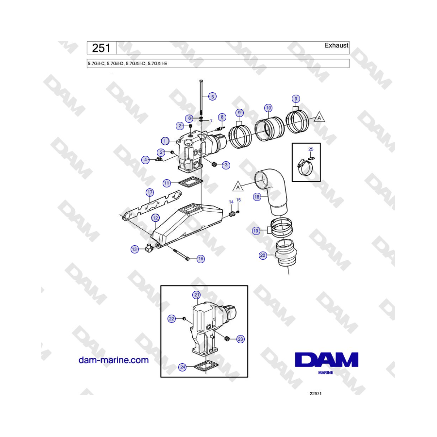 Volvo Penta 5.7GiI-C, 5.7GiI-D, 5.7GXiI-D, 5.7GXiI-E - Exhaust