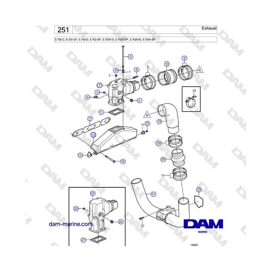 Volvo Penta 5.7Gi-C, 5.7Gi-CF, 5.7Gi-D, 5.7Gi-DF, 5.7GXi-D, 5.7GXi-DF, 5.7GXi-E, 5.7GXi-EF - Scarico