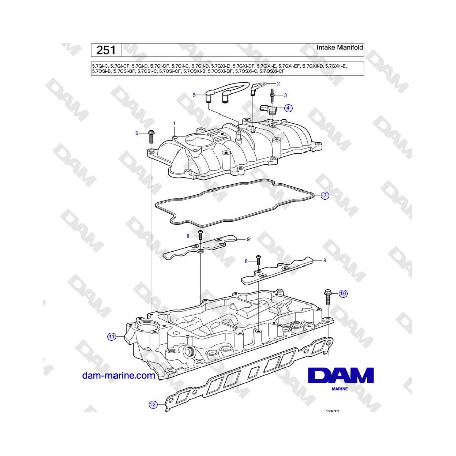 Volvo Penta 5.7Gi-C, 5.7Gi-CF, 5.7Gi-D, 5.7Gi-DF, 5.7GiI-C, 5.7GiI-D, 5.7GXi-D, 5.7GXi-DF, 5.7GXi-E - Intake Manifold