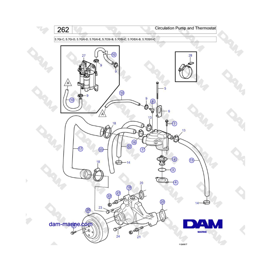 Volvo Penta 5.7Gi-C, 5.7Gi-D, 5.7GXi-D, 5.7GXi-E - Circulation Pump and Thermostat