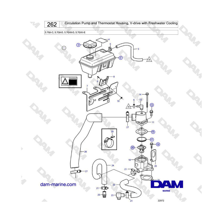 Volvo Penta 5.7GiI-C, 5.7GiI-D, 5.7GXiI-D, 5.7GXiI-E - Circulation Pump and Thermostat Housing, V-drive with Freshwater Cooling