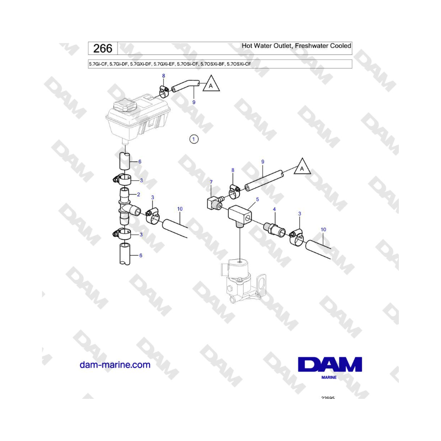 Volvo Penta 5.7Gi-CF, 5.7Gi-DF, 5.7GXi-DF, 5.7GXi-EF - Uscita acqua calda, raffreddamento ad acqua dolce