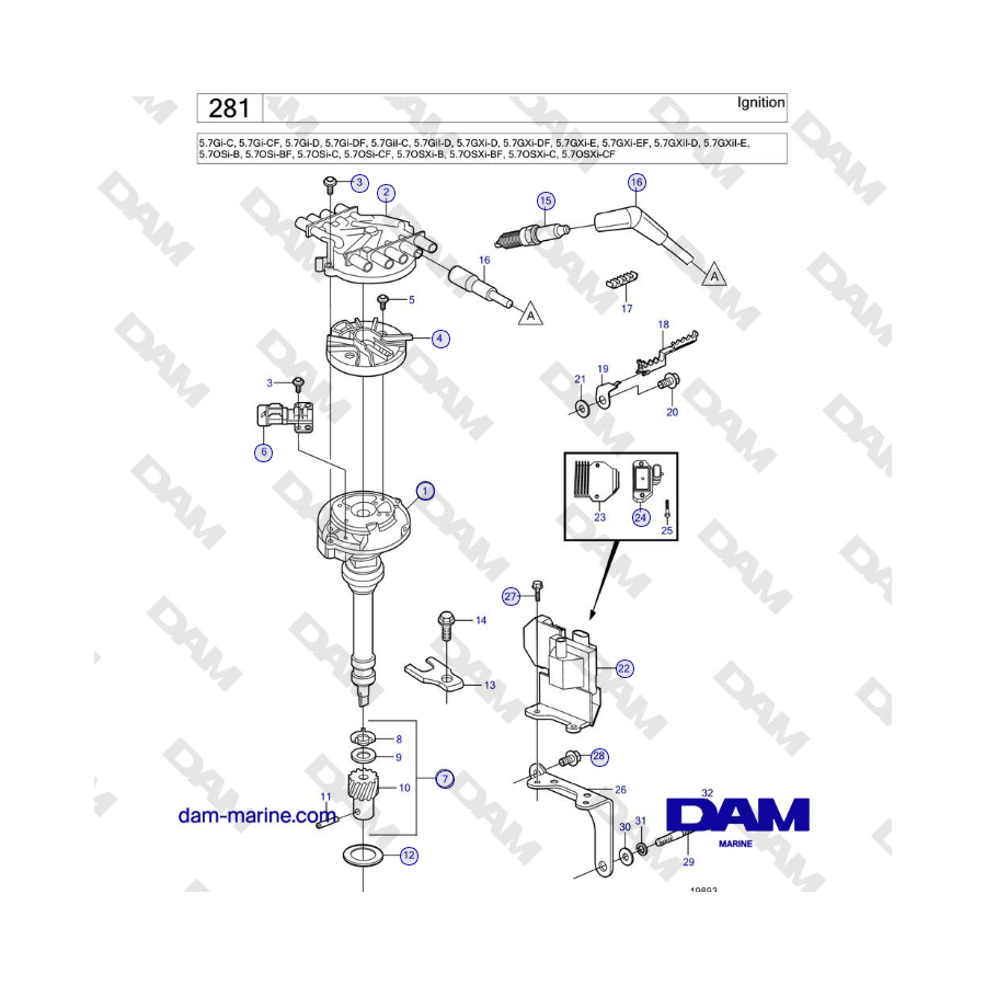Volvo Penta 5.7Gi-C, 5.7Gi-CF, 5.7Gi-D, 5.7Gi-DF, 5.7GiI-C, 5.7GiI-D, 5.7GXi-D, 5.7GXi-DF, 5.7GXi-E - Encendido