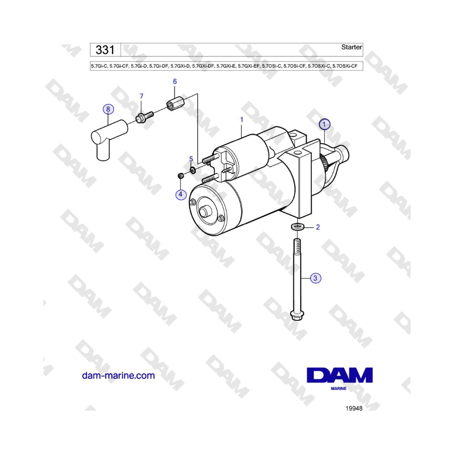Volvo Penta 5.7Gi-C, 5.7Gi-CF, 5.7Gi-D, 5.7Gi-DF, 5.7GXi-D, 5.7GXi-DF, 5.7GXi-E, 5.7GXi-EF - Starter 