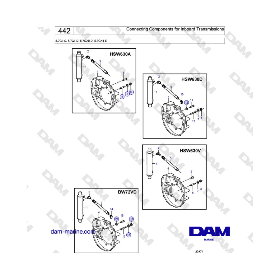 Volvo Penta 5.7GiI-C, 5.7GiI-D, 5.7GXiI-D, 5.7GXiI-E - Connecting Components for Inboard Transmissions
