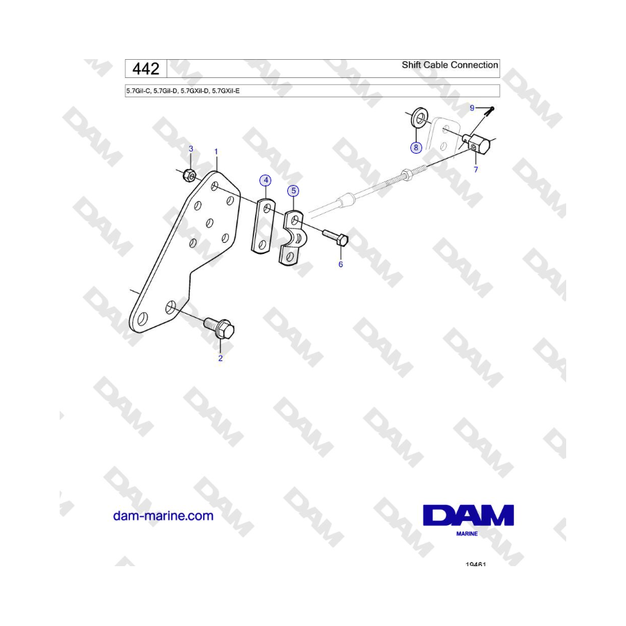 Volvo Penta 5.7GiI-C, 5.7GiI-D, 5.7GXiI-D, 5.7GXiI-E - Conexión del cable de cambio 