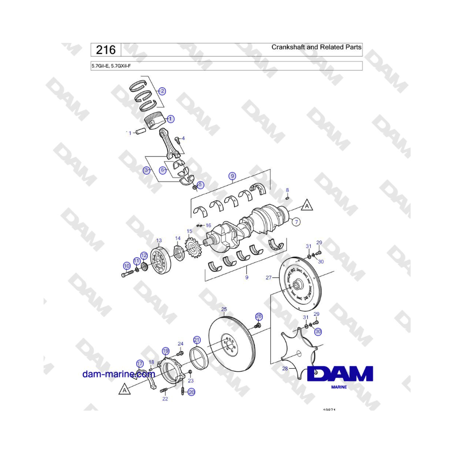 Volvo Penta 5.7GiI-E, 5.7GXiI-F - Albero motore e parti correlate