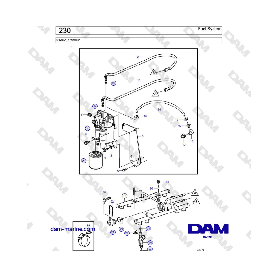 Volvo Penta 5.7GiI-E, 5.7GXiI-F - Sistema de combustible
