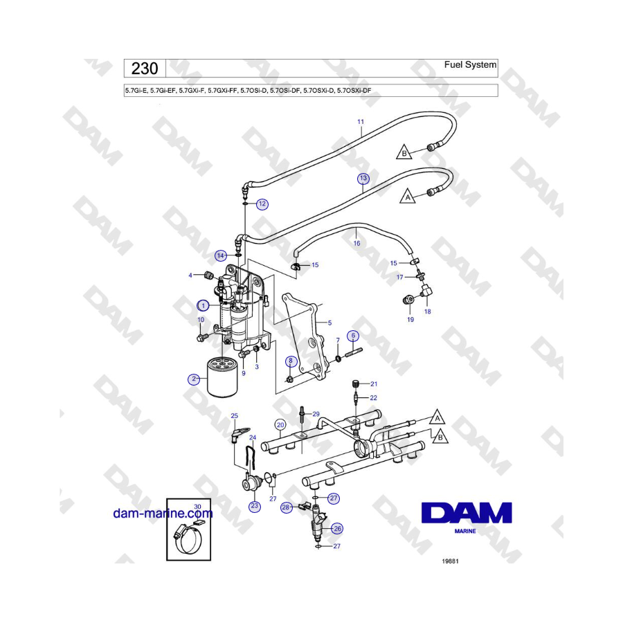 Volvo Penta 5.7Gi-E, 5.7Gi-EF, 5.7GXi-F, 5.7GXi-FF - Sistema de combustible 