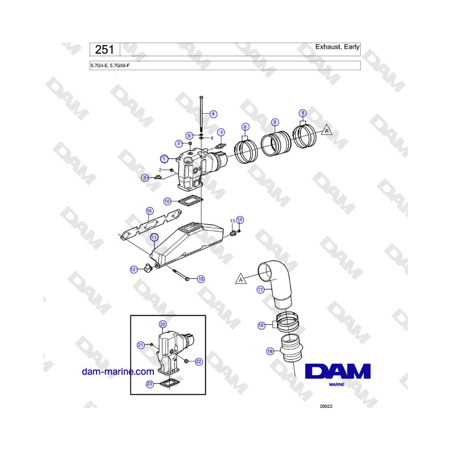 Volvo Penta 5.7GiI-E, 5.7GXiI-F - Exhaust, Early