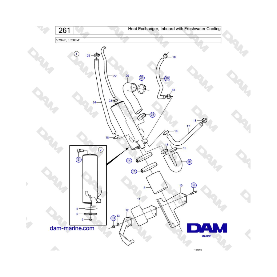 Volvo Penta 5.7GiI-E, 5.7GXiI-F - Intercambiador de calor interno con refrigeración por agua dulce