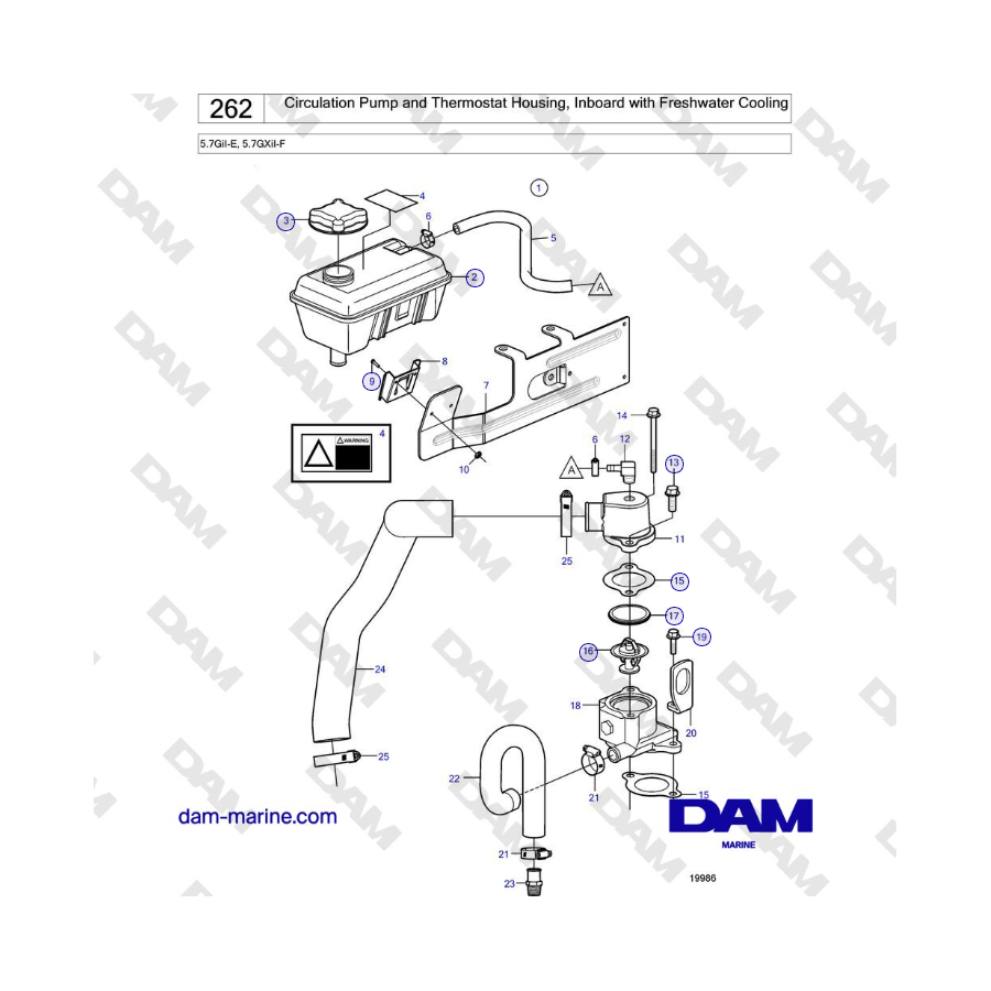 Volvo Penta 5.7GiI-E, 5.7GXiI-F - Pompa di circolazione e alloggiamento termostato, entrobordo con raffreddamento ad acqua dolce