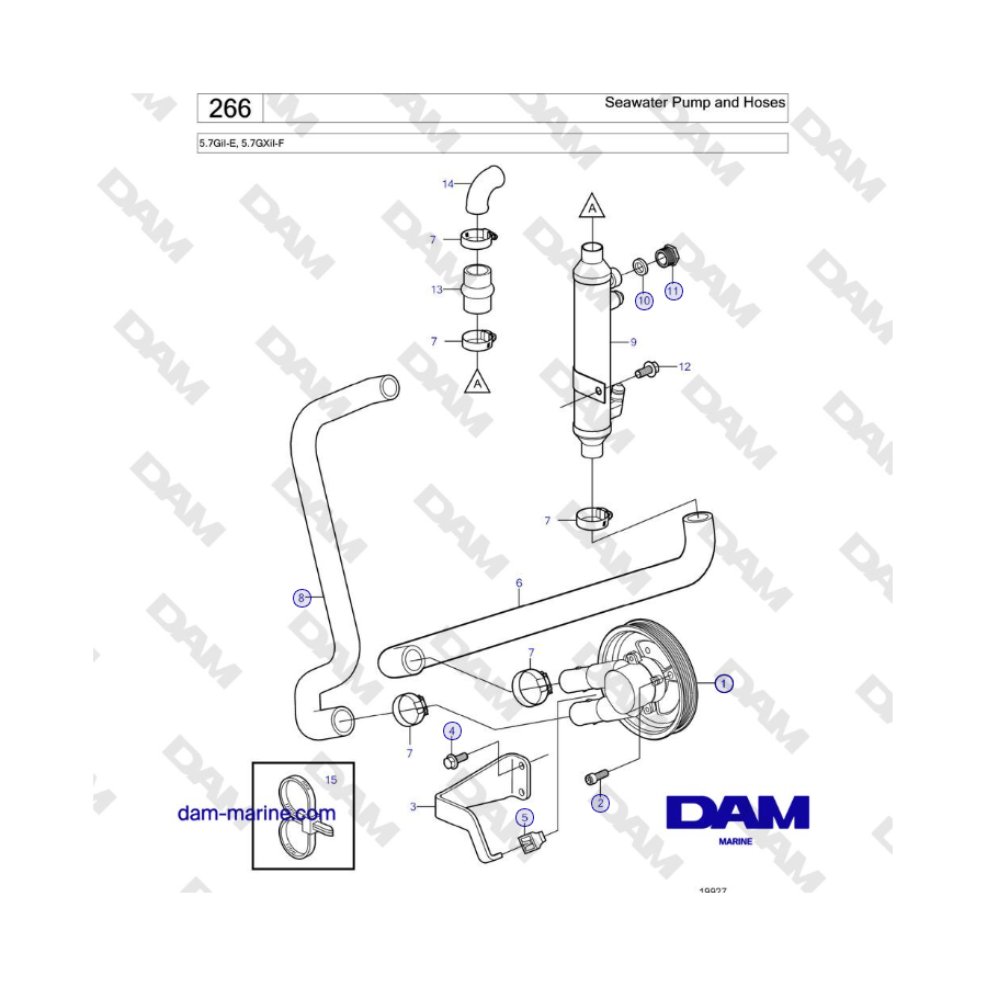 Volvo Penta 5.7GiI-E, 5.7GXiI-F - Seawater Pump and Hoses