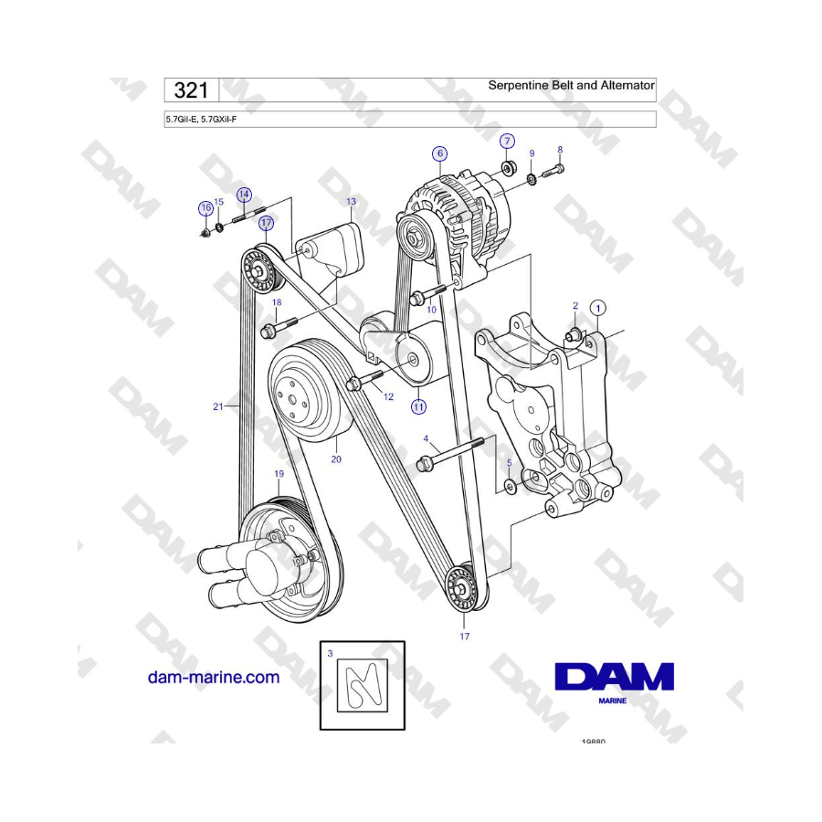 Volvo Penta 5.7GiI-E, 5.7GXiI-F - Serpentine Belt and Alternator 