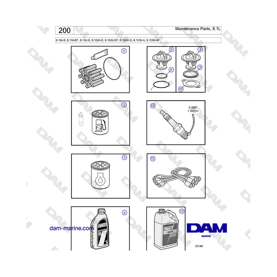 Volvo Penta 8.1Gi-E, 8.1Gi-EF, 8.1GiI-E, 8.1GXi-D, 8.1GXi-DF, 8.1GXiI-D - Maintenance Parts, 8.1L 