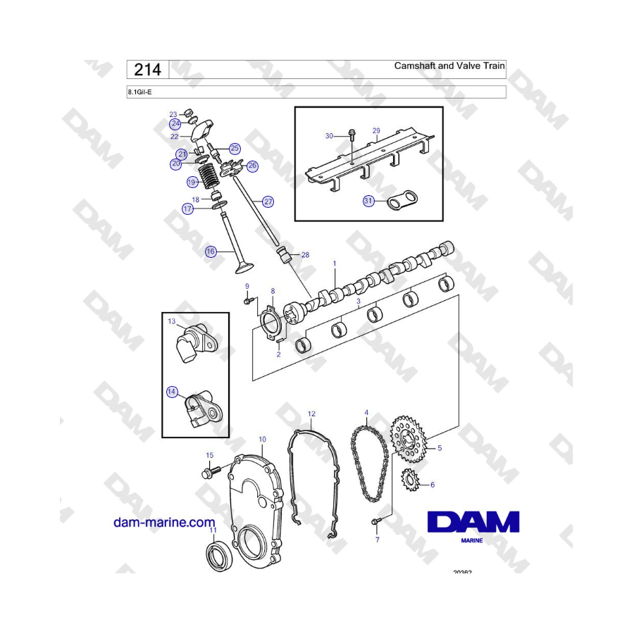 Volvo Penta 8.1GiI-E - Árbol de levas y tren de válvulas 