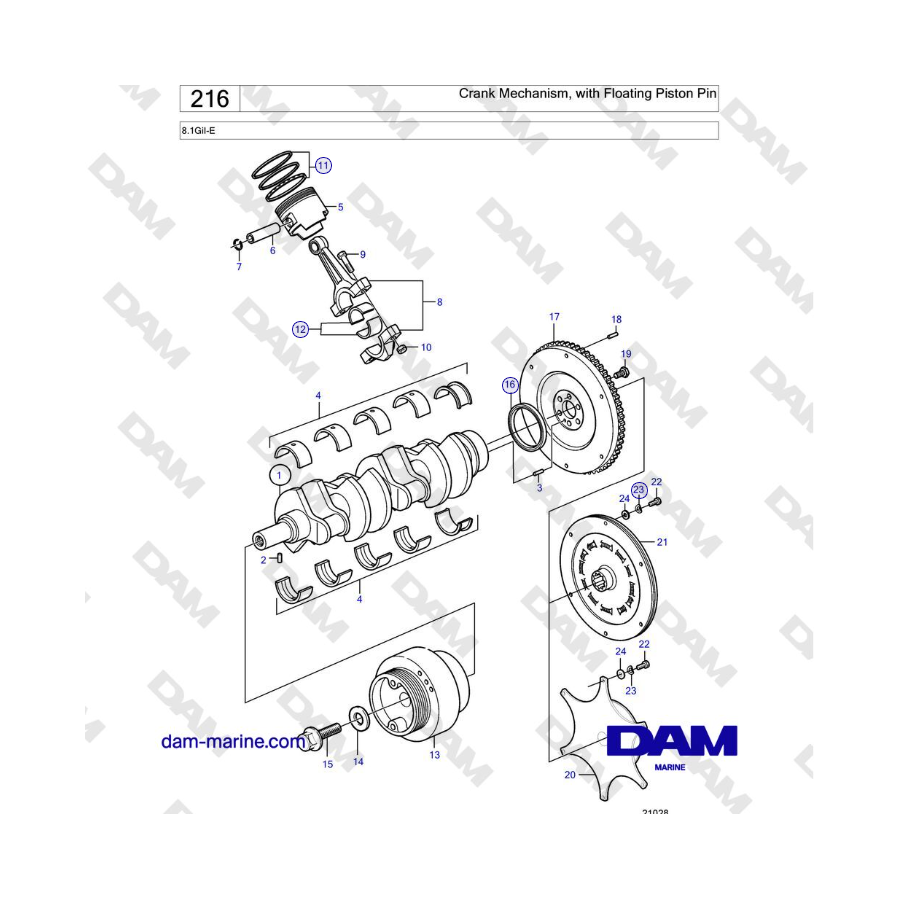 Volvo Penta 8.1GiI-E - Crank Mechanism, with Floating Piston Pin