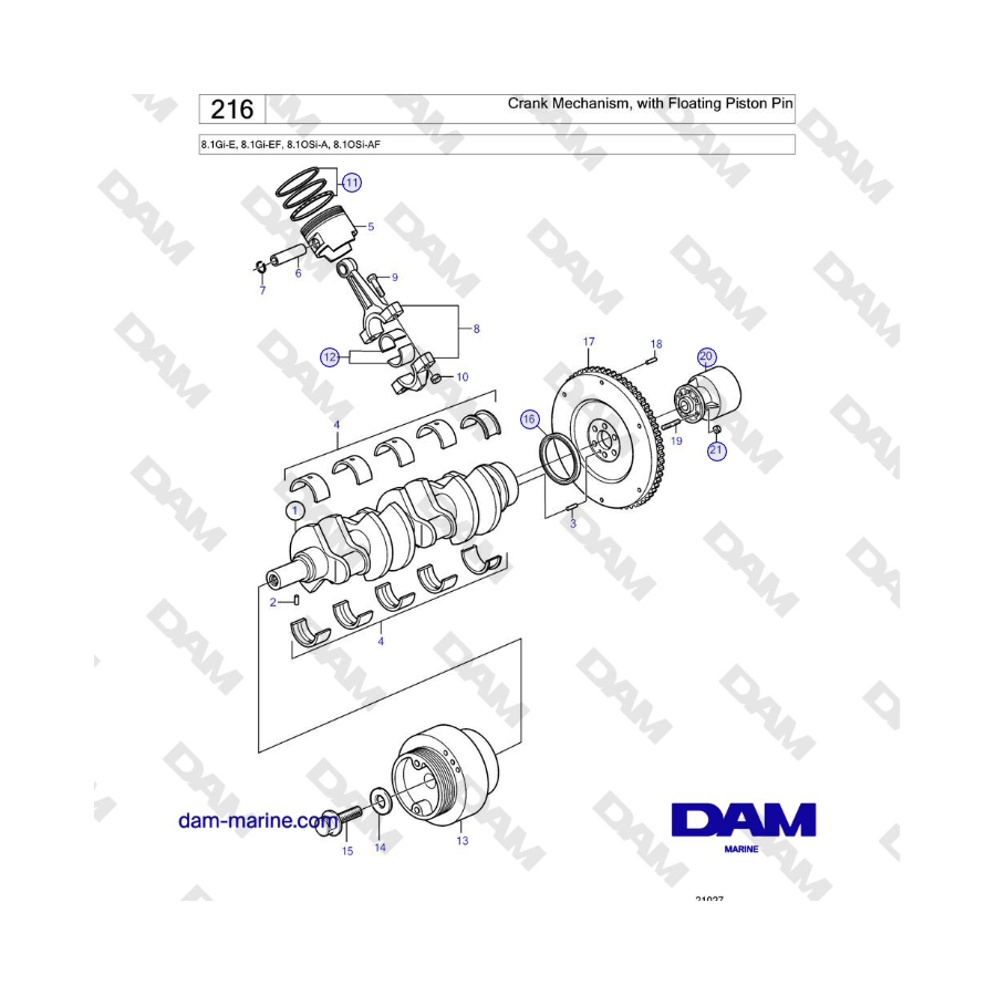 Volvo Penta 8.1Gi-E, 8.1Gi-EF, 8.1OSi-A, 8.1OSi-AF - Crank Mechanism, with Floating Piston Pin 